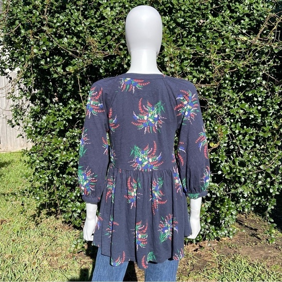 NWT ANTHRO Maeve Bohemian Babydoll 3/4 Sleeve Navy Floral T… - Picture 6 of 11